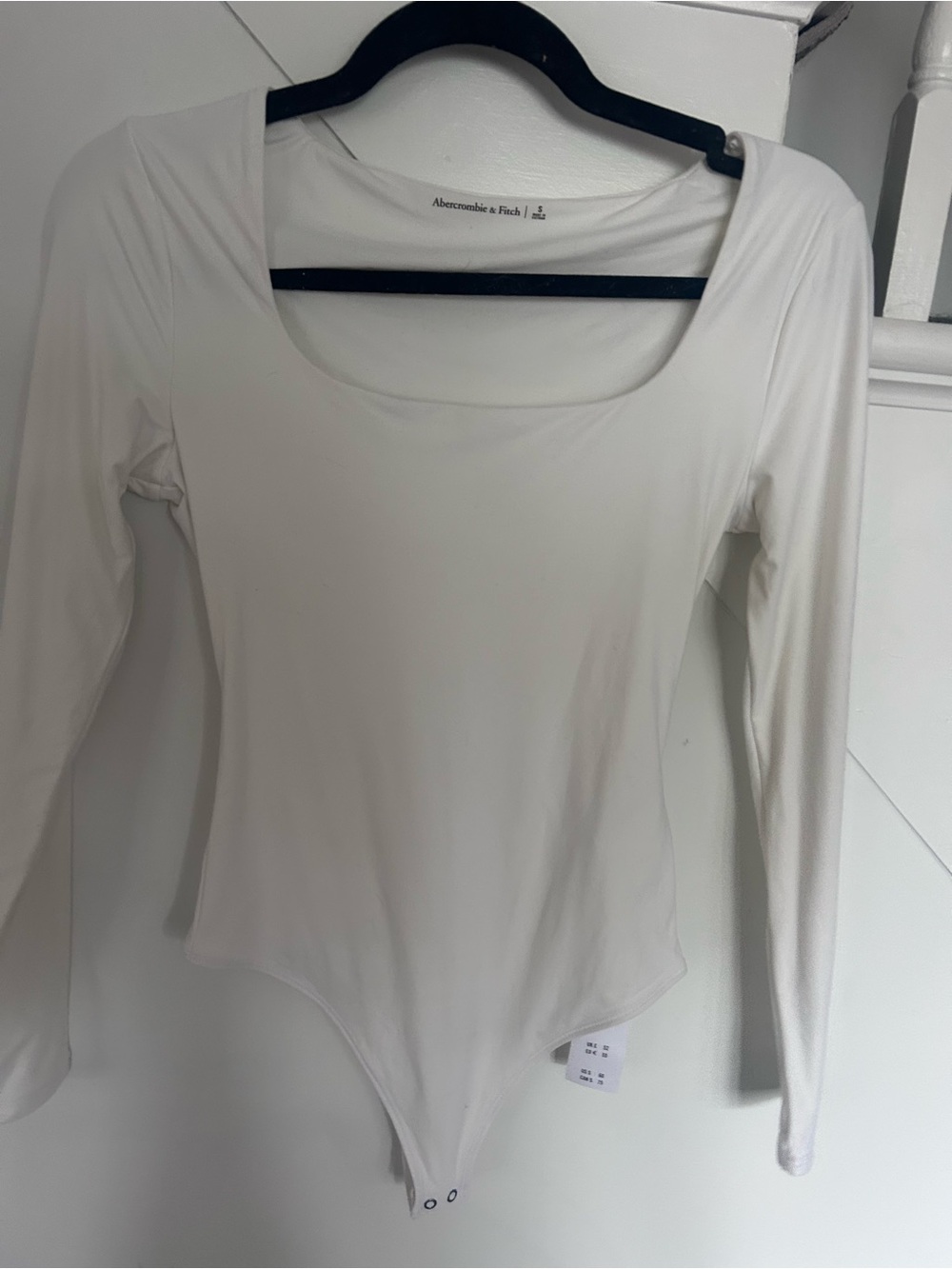 Abercrombie & Fitch Cream Square Neck Long-Sleeve Bodysuit